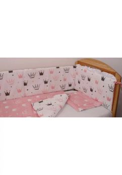 Lenjerie 2 fete, 5 piese, coronite Princess roz, 140 x 70 cm