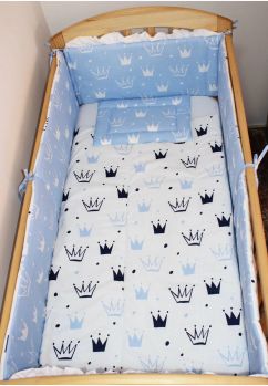 Lenjerie 2 fete, 5 piese, coronite Prince albastru, 140 x 70 cm