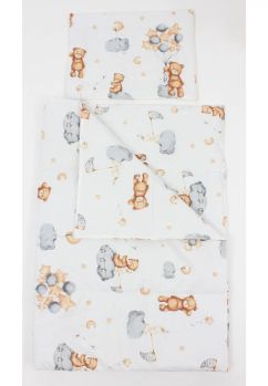 Lenjerie 2 piese, bumbac, Urs cu baloane, alb, 120x60 cm