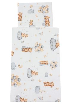 Lenjerie 2 piese, bumbac, Urs cu baloane, alb, 120x60 cm
