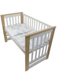 Lenjerie 3 piese, bumbac, Animalute pe leagan, crem, 120x60 cm