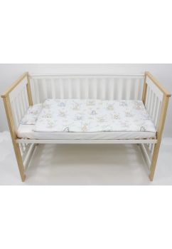 Lenjerie 3 piese, bumbac, Animalute pe leagan, crem, 120x60 cm