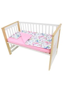 Lenjerie 3 piese, bumbac, Butterfly, verso roz, 120x60 cm, multicolor