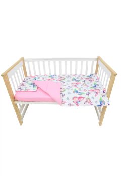 Lenjerie 3 piese, bumbac, Butterfly, verso roz, 120x60 cm, multicolor