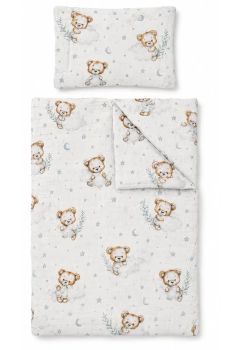 Lenjerie 3 piese, bumbac, Ursulet cu steluta, multicolor, 120x60 cm