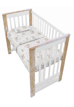 Lenjerie 3 piese, bumbac, Ursulet cu steluta, multicolor, 120x60 cm