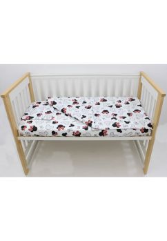 Lenjerie 3 piese, fundite rosii, bumbac, 120x60 cm, alb