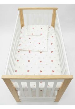 Lenjerie 3 piese, muselina bumbac organic, Inimioare rosii, 120x60cm