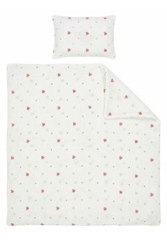Lenjerie 3 piese, muselina bumbac organic, Inimioare rosii, 120x60cm
