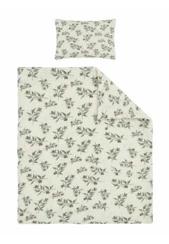 Lenjerie 3 piese, muselina bumbac organic, Olivia cu frunzulite, 120x60cm