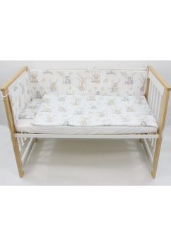 Lenjerie 4 piese, bumbac, Animalute pe leagan, crem, 120x60 cm