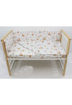 Lenjerie 4 piese, bumbac, Little fox, 120x60 cm, alb