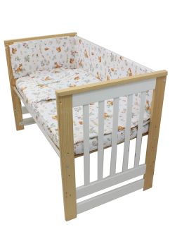 Lenjerie 4 piese, bumbac, Little fox, 120x60 cm, alb