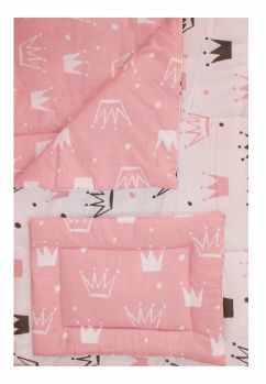 Lenjerie 5 piese, 2 fete, coronite Princess roz, 120 x 60 cm
