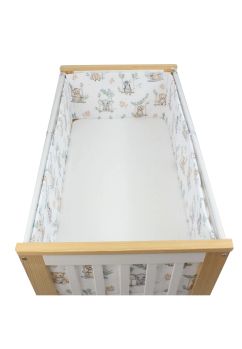 Lenjerie 5 piese, bumbac, Animalute pe leagan, 120x60 cm, alb