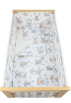 Lenjerie 5 piese, bumbac, Animalute pe leagan, 120x60 cm, alb