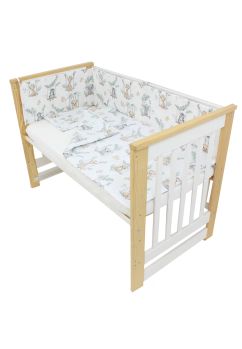 Lenjerie 5 piese, bumbac, Animalute pe leagan, 140x70 cm, alb