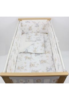 Lenjerie 5 piese, bumbac, Animalute pe leagan, crem, 120x60 cm
