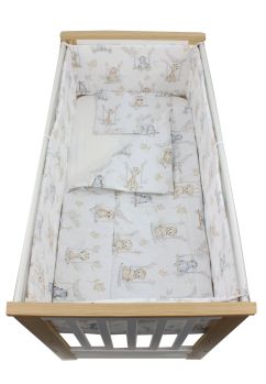 Lenjerie 5 piese, bumbac, Animalute pe leagan, crem, 120x60 cm