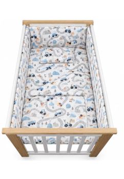 Lenjerie 5 piese, bumbac, Tractoare pe pista, multicolor, 120x60 cm