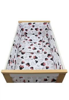 Lenjerie 5 piese, Prichindel, fundite rosii, bumbac, 120x60 cm, alb