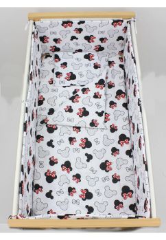 Lenjerie 5 piese, Prichindel, fundite rosii, bumbac, 120x60 cm, alb