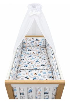 Lenjerie 6 piese, bumbac, Prichindel, Tractoare pe pista, multicolor, 120x60cm
