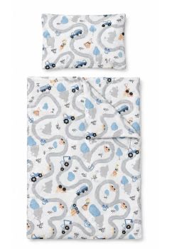 Lenjerie 6 piese, bumbac, Prichindel, Tractoare pe pista, multicolor, 120x60cm