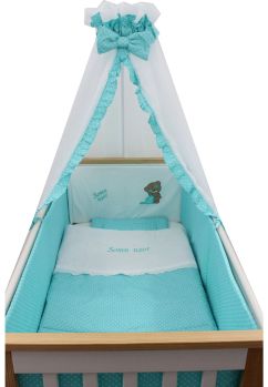 Lenjerie 6 piese, Prichindel, Little bear, bumbac, turcoaz 120 x 60 cm