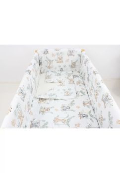 Lenjerie 7 piese, Prichindel, bumbac, Animalute pe leagan, 120x60 cm, alb