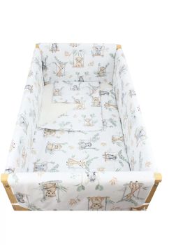 Lenjerie 7 piese, Prichindel, bumbac, Animalute pe leagan, 120x60 cm, alb