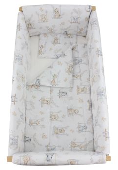 Lenjerie 7 piese, Prichindel, bumbac, Animalute pe leagan, crem, 120x60 cm