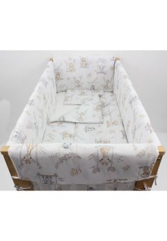 Lenjerie 7 piese, Prichindel, bumbac, Animalute pe leagan, crem, 120x60 cm