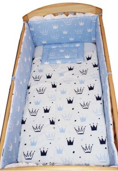 Lenjerie cu baldachin, 6 piese, coronite Prince albastru, 120 x 60 cm