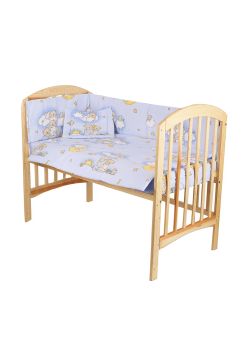 Lenjerie cu baldachin, 6 piese, ursuletul somnoros, albastru, 120x60 cm