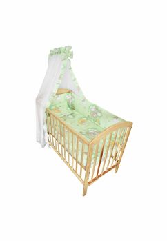 Lenjerie cu baldachin, 6 piese, ursuletul somnoros verde, 120 x 60 cm