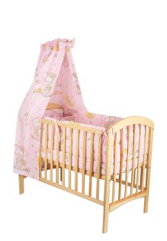 Lenjerie cu baldachin bumbac, 6 piese, Prichindel, Ursuletul somnoros, roz, 120x60 cm