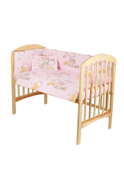 Lenjerie cu baldachin bumbac, 6 piese, Prichindel, Ursuletul somnoros, roz, 120x60 cm