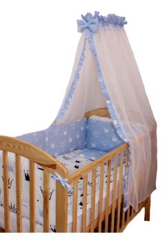 Lenjerie cu baldachin voal, 6 piese, Prince albastru, 120 x 60 cm