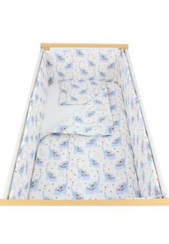 Lenjerie patut, 5 piese, bumbac, Elefant gri cu flori, 140x70 cm, multicolor