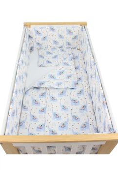 Lenjerie patut, 5 piese, bumbac, Elefant gri cu flori, 140x70 cm, multicolor