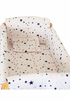 Lenjerie patut 7 piese, Maxi, 2 fete, stelutele roz, 120 x 60 cm