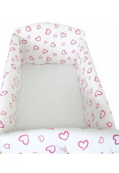 Lenjerie patut 7 piese, Maxi, inimioare roz, 120x60 cm