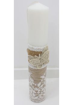 Lumanare botez, clasica, cu fluturasi si danteluta, , 35cm