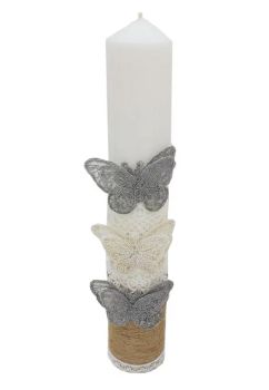 Lumanare botez, clasica, Isa, cu fluturasi, 35cm