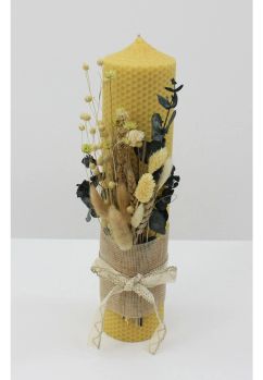 Lumanare botez, nemuritoare, din ceara naturala, galben, 30cm