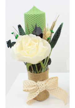 Lumanare botez, tip fagure, din ceara naturala, verde, 30cm