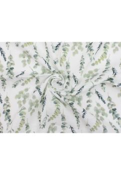 Muselina, green leaves, alb, 65 x 80 cm
