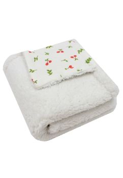 Paturica deluxe, Teddy, verso muselina bumbac, cirese, 80 x 100 cm, crem