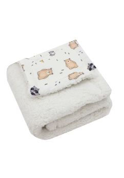 Paturica deluxe, Teddy, verso muselina bumbac, Ratonul si ursul, 80 x 100 cm, crem
